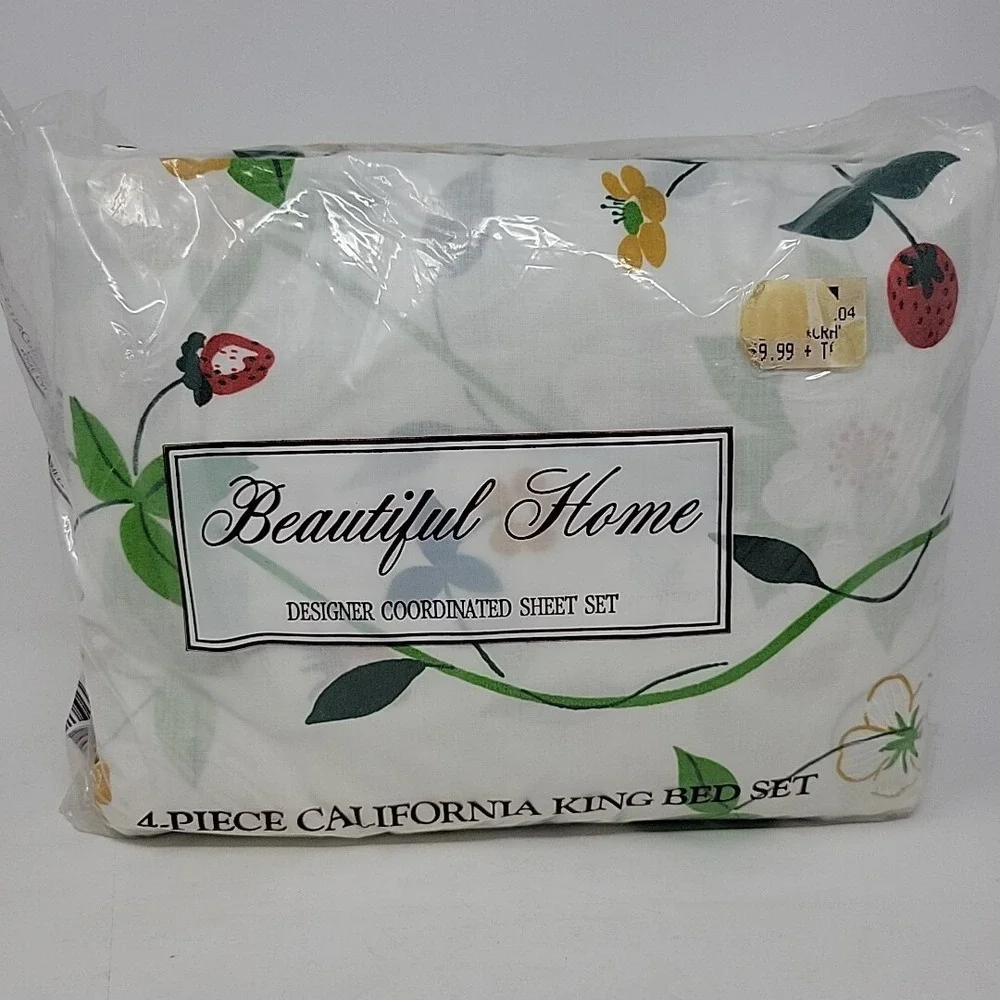 Beautiful Home Vintage California‎ King Floral Bed Set 4 Peice USA MCM